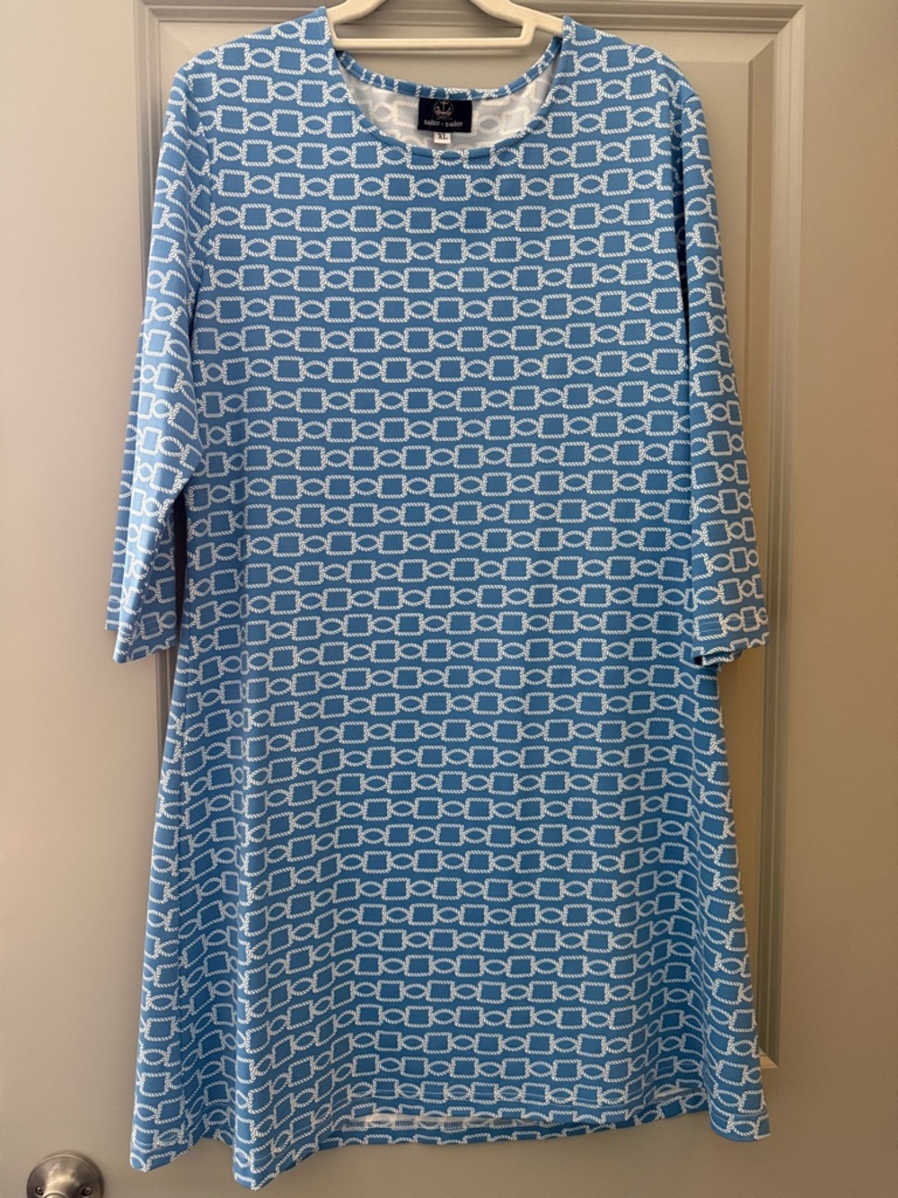 Sailor Sailor Light Blue & White Geometric Midi Shift Dress